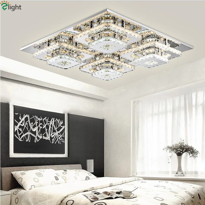 Dimmable Led Chandelier By Remote Controller Double Chrome Steel Crystal Rows Lustre De Chandelier For Foyer