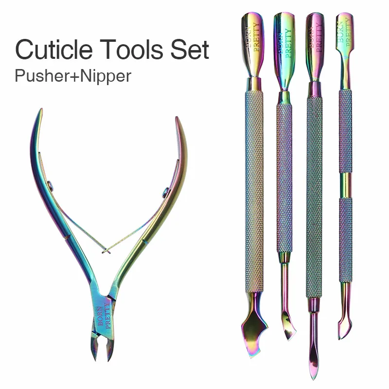 

BORN PRETTY Nail Cuticle Nipper Pusher Scissor Cutter Rainbow Stainless Steel Dead Skin Remover Set Manicure Nail Art Tool Kit
