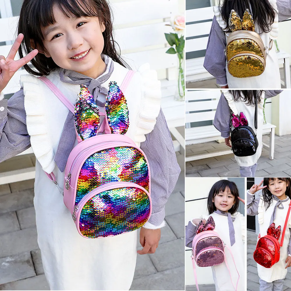 Детский рюкзак с заячьими ушками и блестками, школьная сумка, рюкзак для детского сада, милый рюкзак для девочек