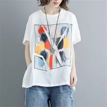 BUYKUD Летняя Повседневная футболка с принтом для женщин, короткий рукав, круглый вырез, белые свободные щелевые топы, офисные женские оригинальные блузы