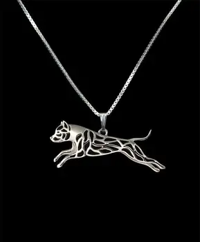 

DANGGAO fashion Handmade Leaping American Staffordshire Terrier Pitbull pendant Necklace for women Pet Lovers Gift Idea