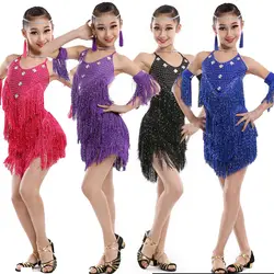 Обувь для девочек блестками Ленточки Костюмы для латиноамериканских танцев Танцы конкурс платье Дети Костюмы для бальных танцев Танго