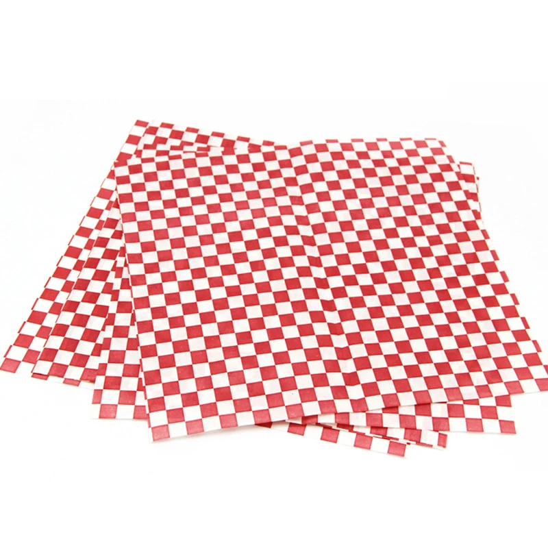 

24pcs Disposable Sandwich Packaging Paper Hamburger Red and white Checkered Wax Paper Check Fast Food Basket Liners 12''x12''