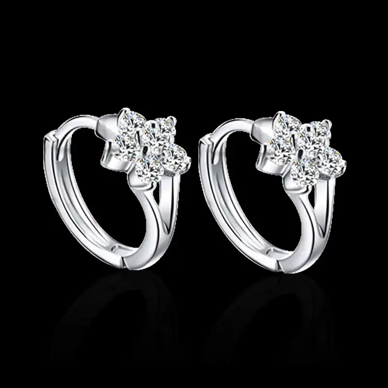 2017 Бесплатная доставка Jewelry 925 серебро лепестки слегка декор циркон серебряные серьги хан издание лепестки циркон серьги