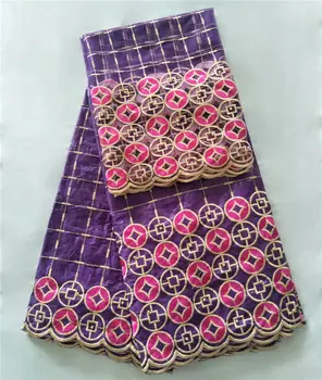 

Latest African Lace Fabric High quality embroidery Bazin Brode lace 5yards with 2yards tulle lace fabric BL1014