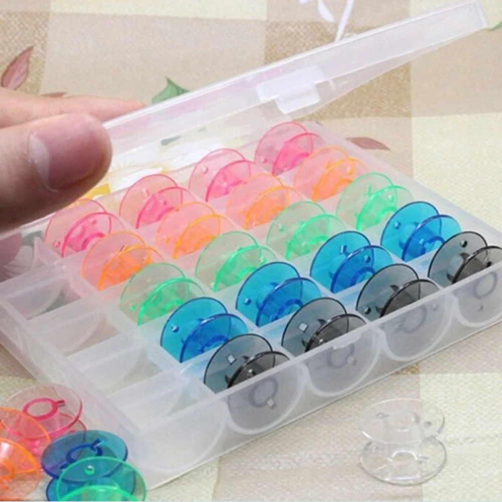 Катушка для швейной машины упаковочная коробка для хранения 25 решетчатых разноцветных полых бобин 25 решетчатых прозрачных коробок для хранения