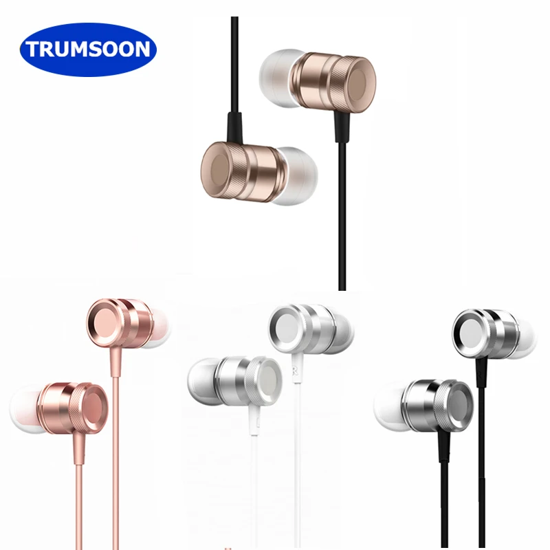 

Trumsoon 5pcs/lot Metal Earphone Heavy Bass Line Control Earphone Noise Canceling Earbuds with Mic for Mobile Phone PC MP4