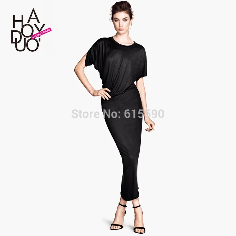 2015 Women's Sexy dress Slightly shiny asymmetric cut irregular drape Slim stretch knit Summer Dress XS-XXL | Женская одежда