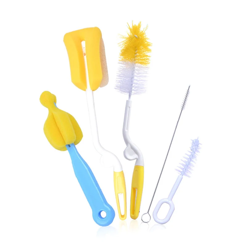 5pcs Long baby cup straw bottle brush with brushes cleaning sponge