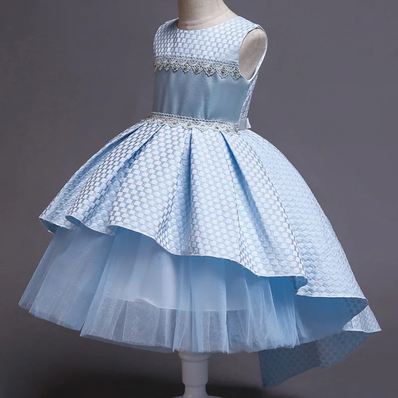 Платья с цветочным узором для девочек; элегантное платье принцессы; детское свадебное платье; Детские платья для девочек; праздничное платье; vestido infantil - Цвет: Blue