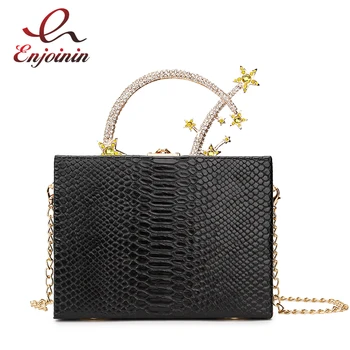 

Luxury Fashion Diamond Pu Leather Meteor Metal Handle Female Party Clutch Bag Handbags Ladies Chain Purse Box Style Evening Bag