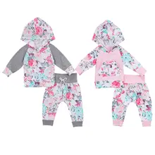 Одежда для новорожденных девочек; топ с длинными рукавами и цветочным принтом и капюшоном+ леггинсы; комплект со штанами; комбинезоны