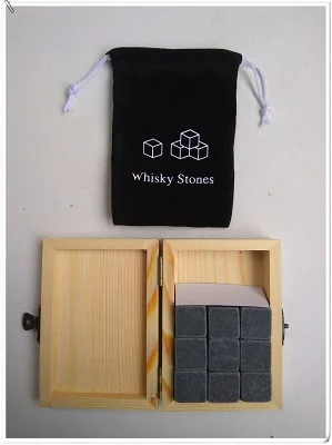 9 шт./лот Виски камни с деревянной коробке и бархатная сумка виски Rocks каменный куб камень охладители для вина камень - Цвет: grey