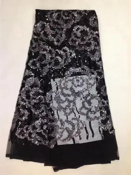 

2017 New design deep blue mesh silver sequins lace fabric african lace material.high quality sequins embroidered wholesale price