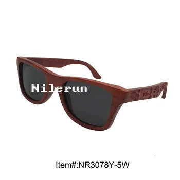 

creative red wood sunglasses with embossed laser engraving temples