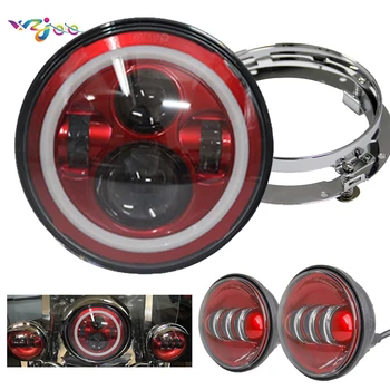 

WZJOO 7Inch red headlight +4.5inch fog light for Motorcycle with H4 Plug with 7" Adapter Ring