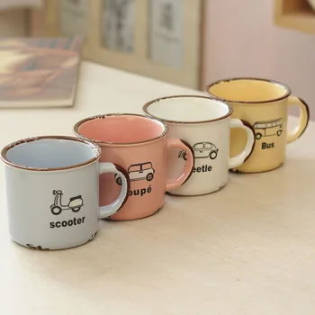 

Hot Sale!!! 270mL CeramicImitation Enamel Ceramic Mug Cute Cartoon Nostalgic Creative Lover Ceramic Drinkware Coffee Mug Tea Mug
