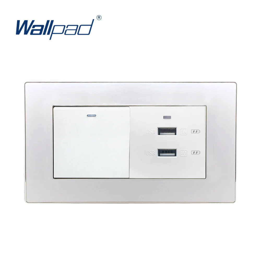 

1 Gang 2 Way And 2 USB Socket USB Wallpad Luxury Wall Light Switch Acrylic Panel For Iphone Android 6*3