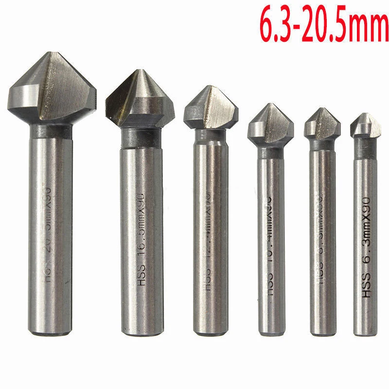 DWZ 6pcs 6.3-20.5mm 90 Degrees HSS Countersink Drill Bit Wood Steel Aluminum Tool