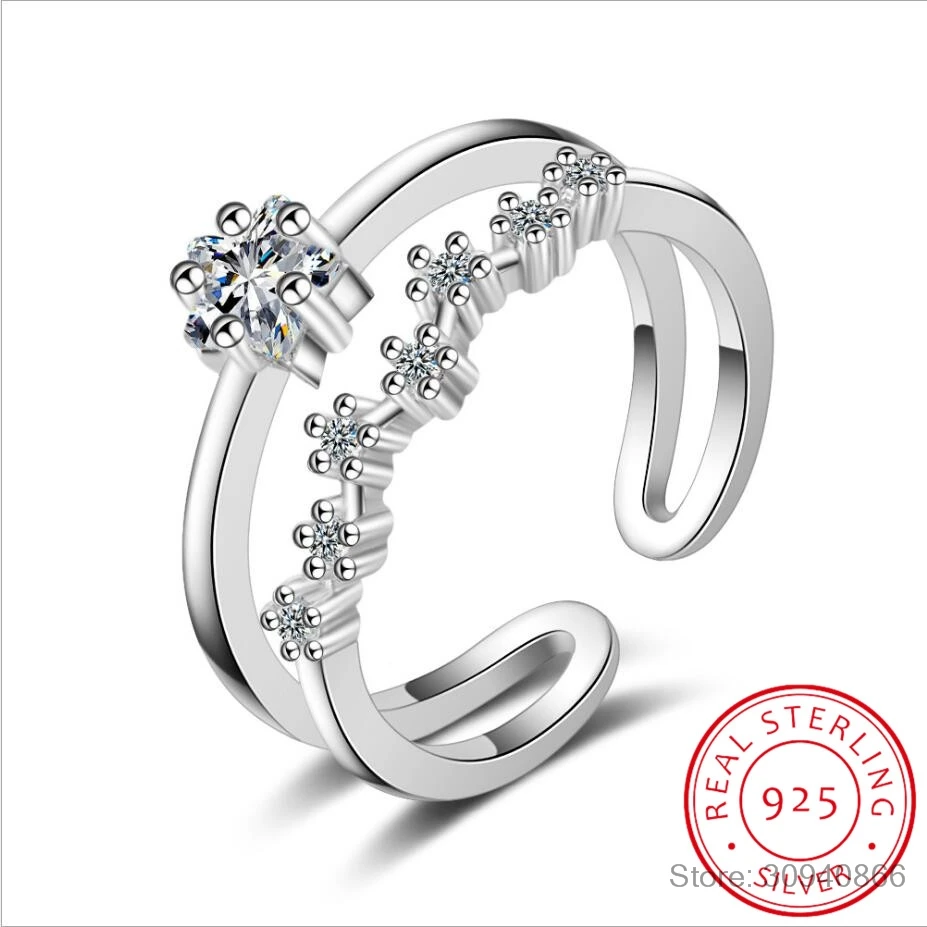 

925 Sterling Silver ring for woman Bow double-layered zirconia adjustable ring exquisite women's jewelry birthday gift
