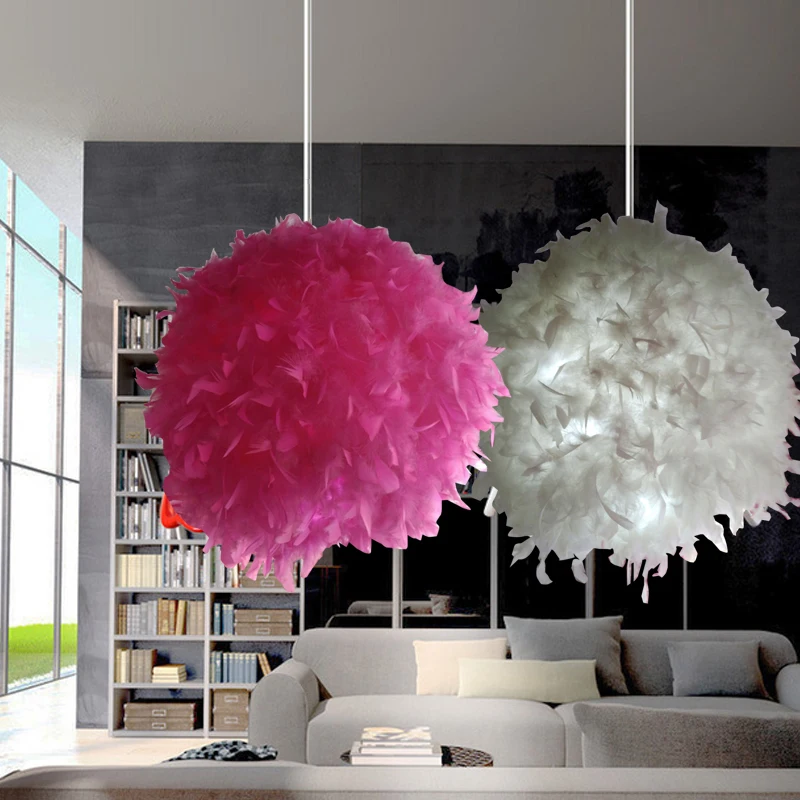 

modern spherical feather pendant lamps white pink children's bedroom Hall windows and lamps pendant light ZA8179
