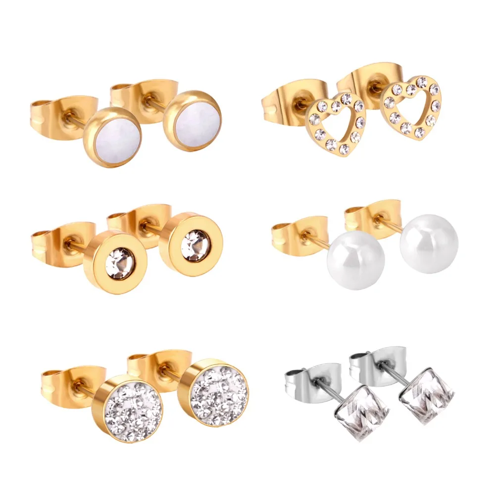 LUXUKISSKIDS 6pairs/lot Stainless Steel Stud Earing 2020 Heart Fake Pearl Gold Christmas Earrings Set For Women Fashion Jewelry