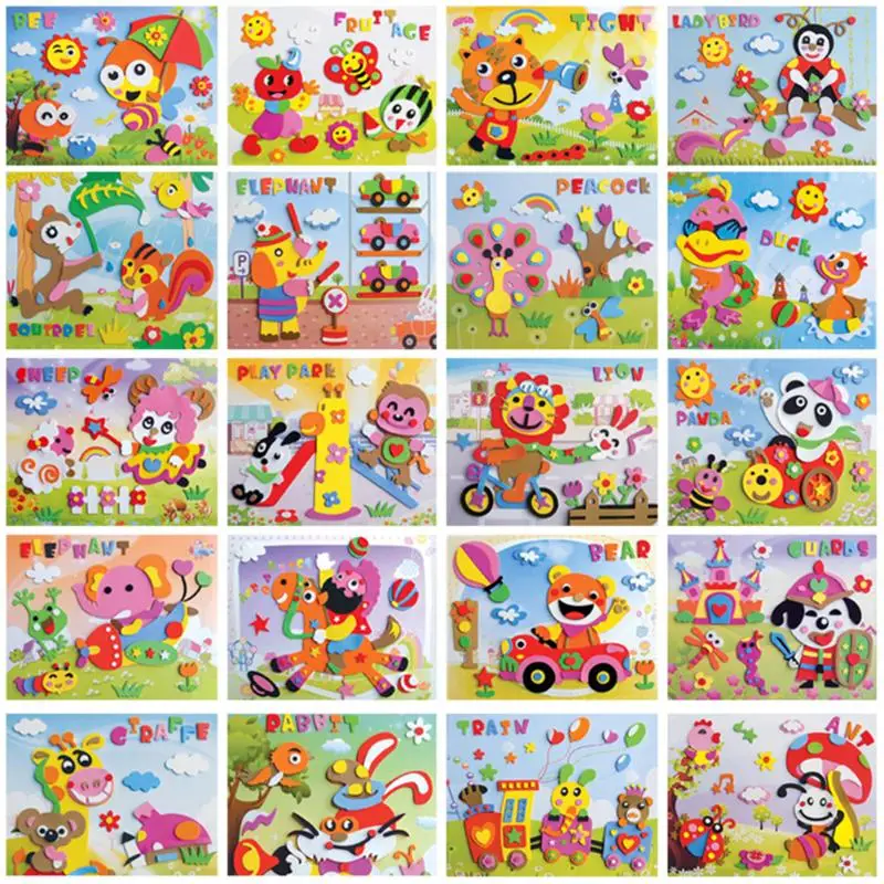 1pcsDIY Handmade 3D Eva Foam Puzzle Sticker kids baby Self-adhesive Eva Crafts Toys Learning & Education Toys 21cm16cm (1)