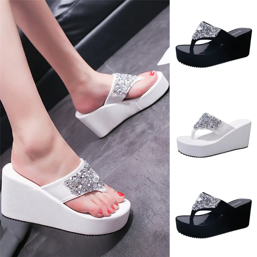 

Women Sandals Summer Shoes Women's Slippers Rhinestone Wedges Flip Flops Fashion Clip Toe Beach Shoe For Women M23