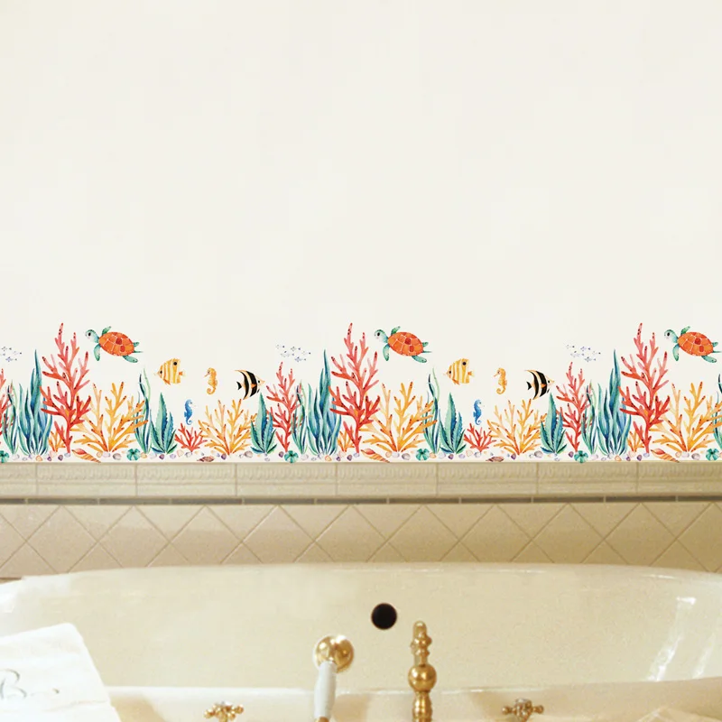 

Baseboard Marine plants fish Wall Stickers for kids rooms Art Living room Bedroom nursery home decor Mural Decal sticker
