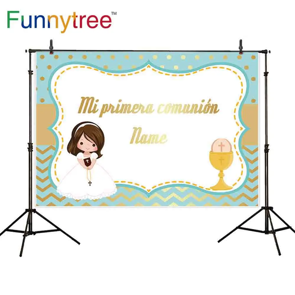 

Funnytree backdrop for photography studio Holy Communion customize for girl chervon background photocall photobooth photo prop
