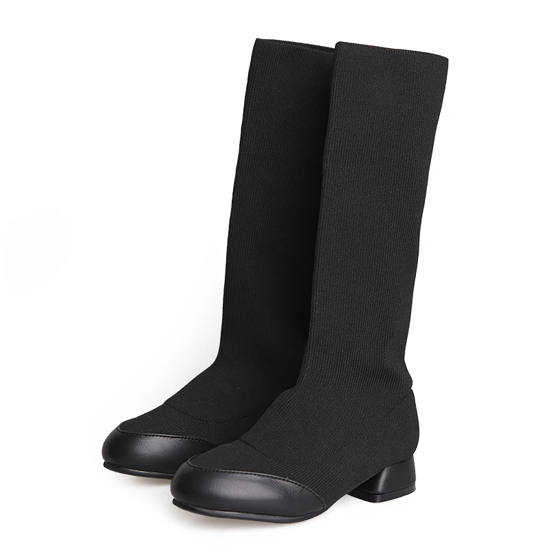 2018 Autumn Winter Kid's Knitted Over Knee Boots Baby Girl's Breathable High Heels Long Boots