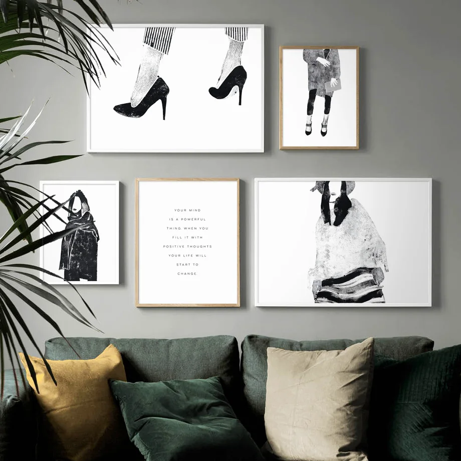 Fashion Lady Quotes Wall Art Canvas Painting Nordic Posters And Prints Abstract Black White Pictures For Living Room Decor|Рисование и