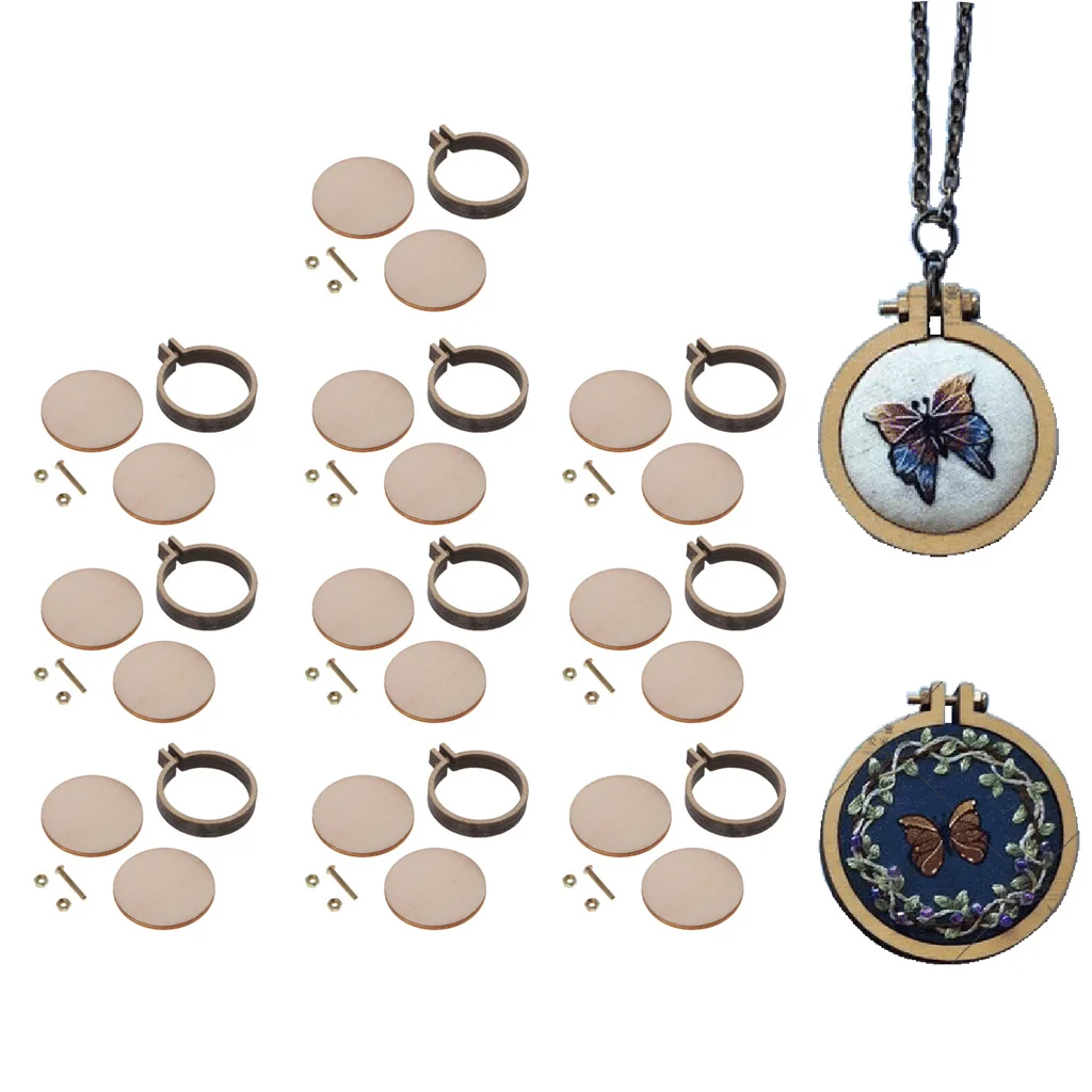 10pcs Mini Wooden Embroidery Hoop Kit Cross Stitch Circle Frame Diy Crafts Supplies