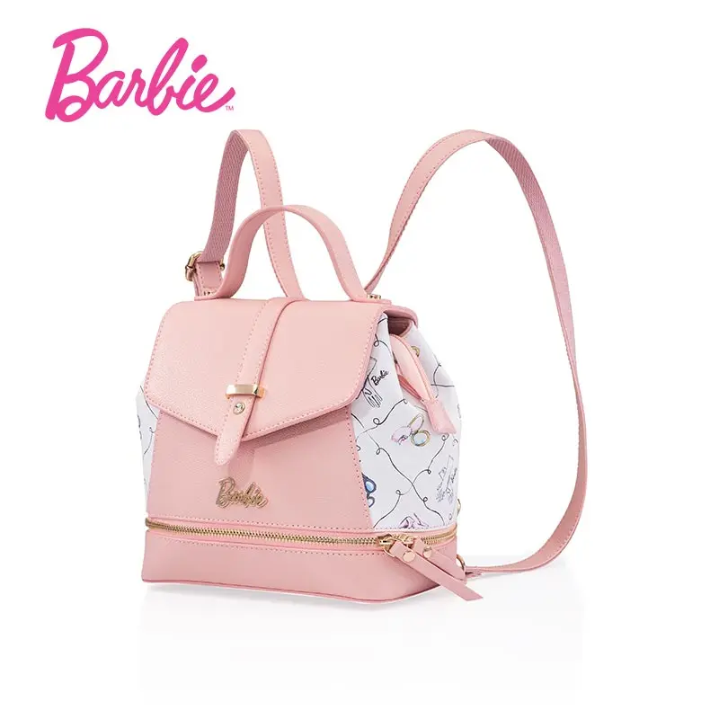Женский кожаный рюкзак с изображением Барби, брендовые сумки для студентов, школьный рюкзак для девочек-подростков, Одноцветный рюкзак для путешествий - Цвет: Розовый