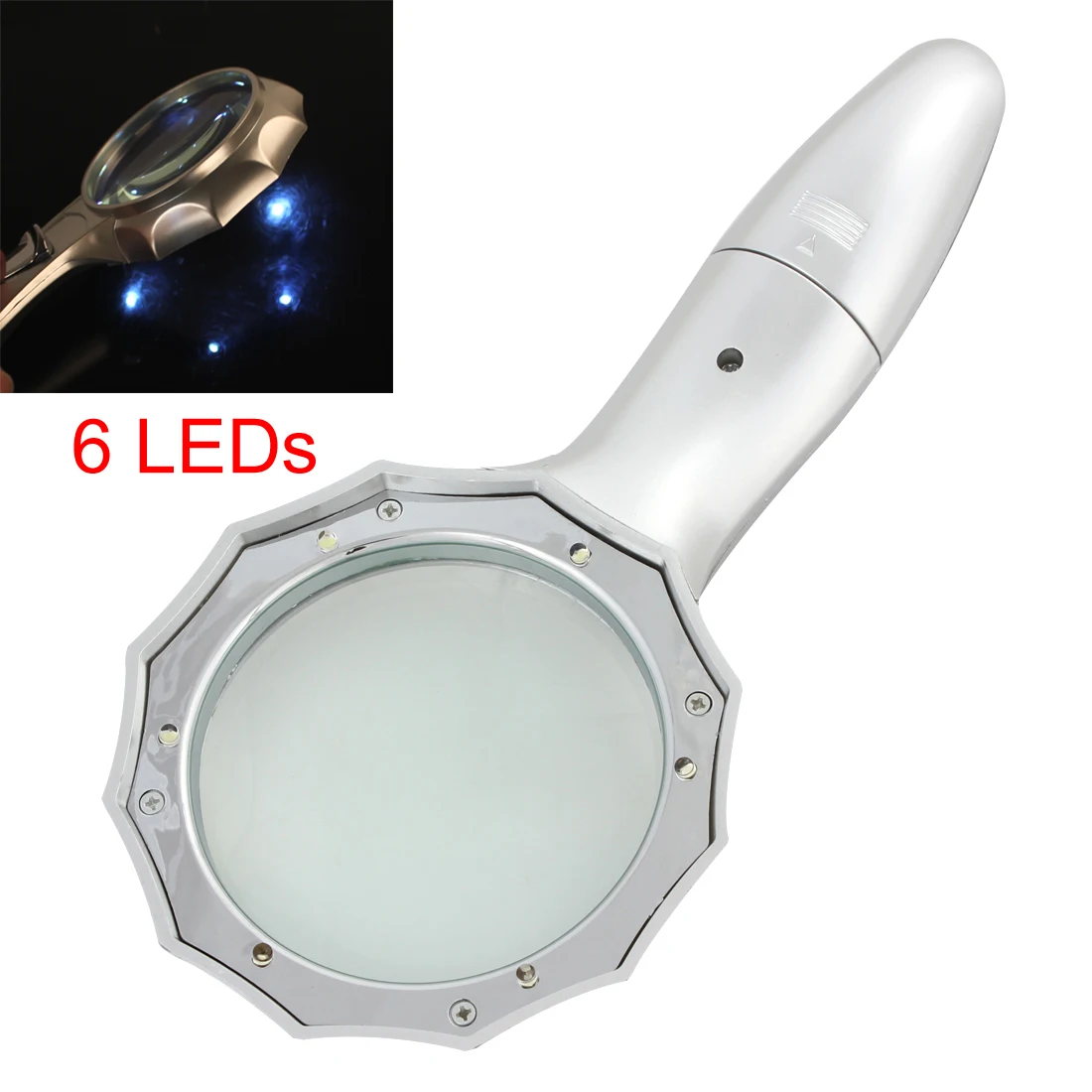 4X Масштабирование ручной подсветкой Лупа карманное увеличительное стекло Ювелирные изделия Лупа оптическая инструмент для объектива с 6 светодиодный свет