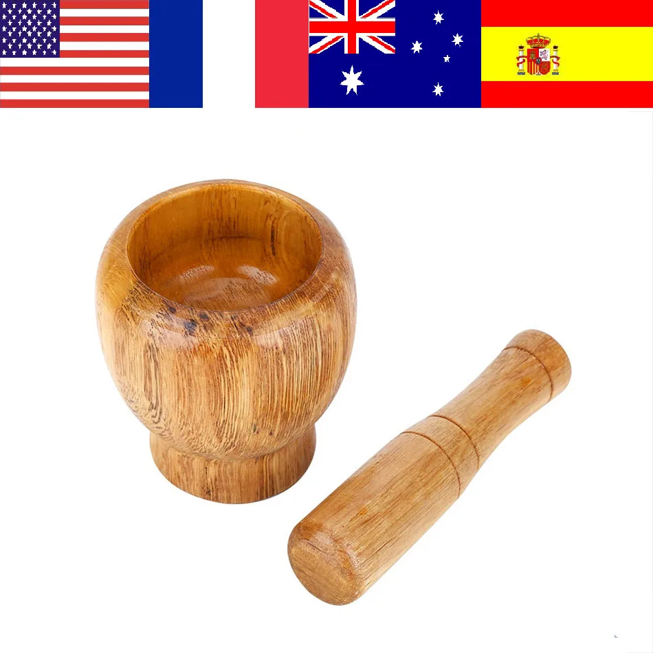 Wooden Grinding Bowl Mortar Pestle Garlic Ginger Herb Crusher Mixing