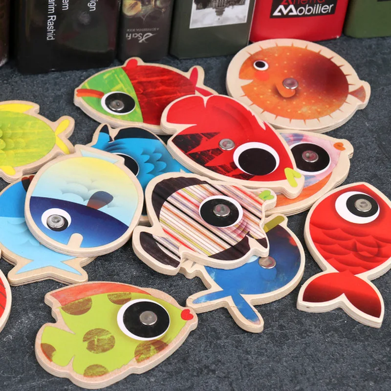 

New Wooden Children's Wooden Toys Puzzle Magnetic Colorful Double Iron Box Fishing Children's Toys Children's Educational Toys