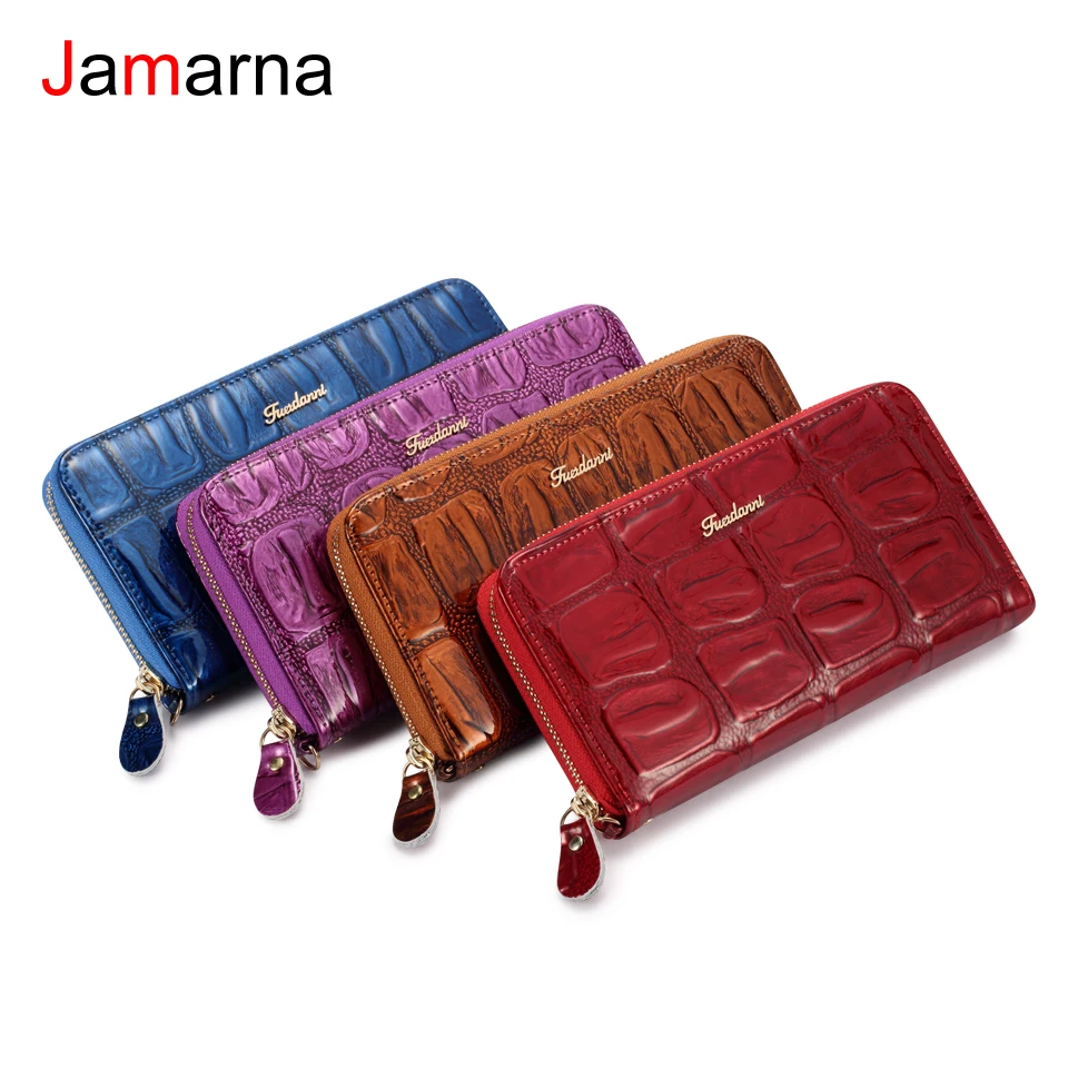 Кошелек Jamarna женский из натуральной кожи бумажники красного цвета на молнии