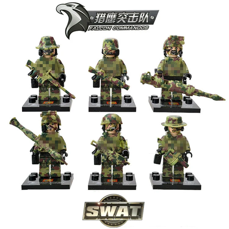 

6pcs SWAT Police Falcon Commandos Marine Corps RPG Battlefield Minifigures Assemble Model Building Blocks Kids Toys Gifts
