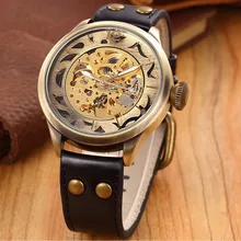 New Skeleton Watches SHENHUA Steampunk Automatic Skeleton Mechanical Wrist Watch Vintage Bronze Watch For Men Relogio Masculino