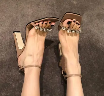 

New Summer Rhinestones Buckle Strap Women Summer High Heel Sandals Open Toe Wedding Shoes Pink /black /nude