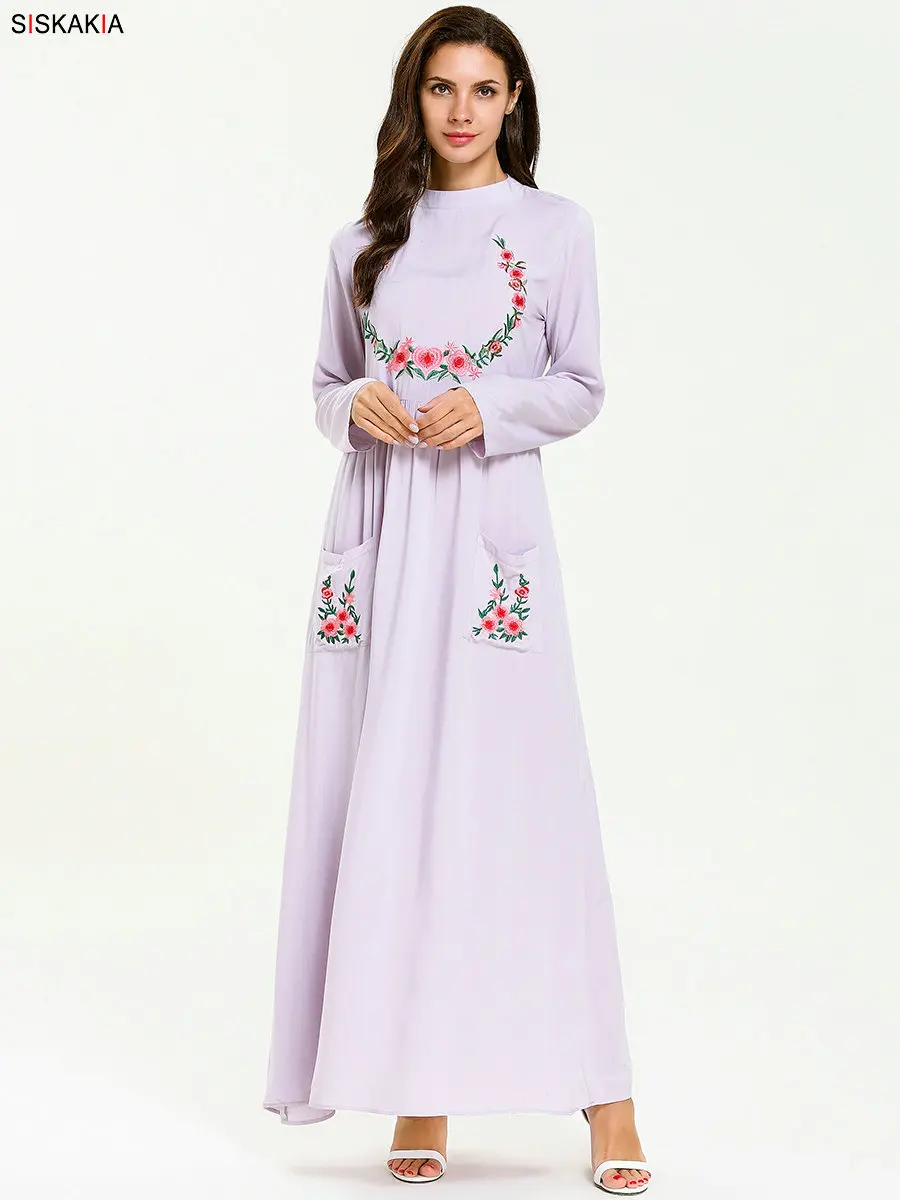 Mother Daughter Dresses Fall Cute Pockets Patch Floral Embroidery Full Sleeve Dress Elegant Family Matching Clothes Muslim