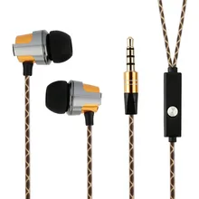 Aluminum Casing Earphones with microphone High Stereo Audio Sound With Strong Bass for smartphone Golden color with snake cable