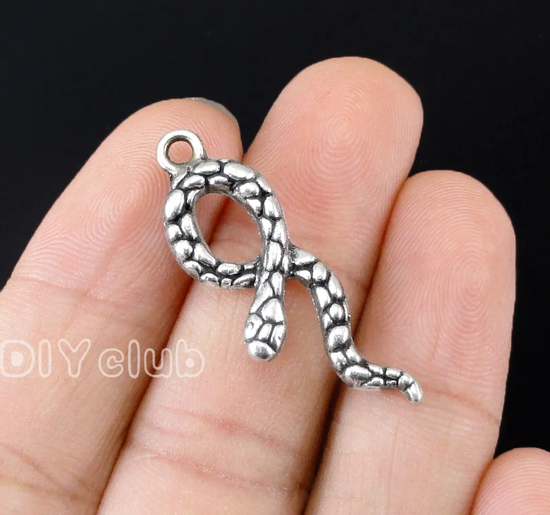 40pcs Antique Silver Snake Charms Pendants 3D 34x11mmin Charms from