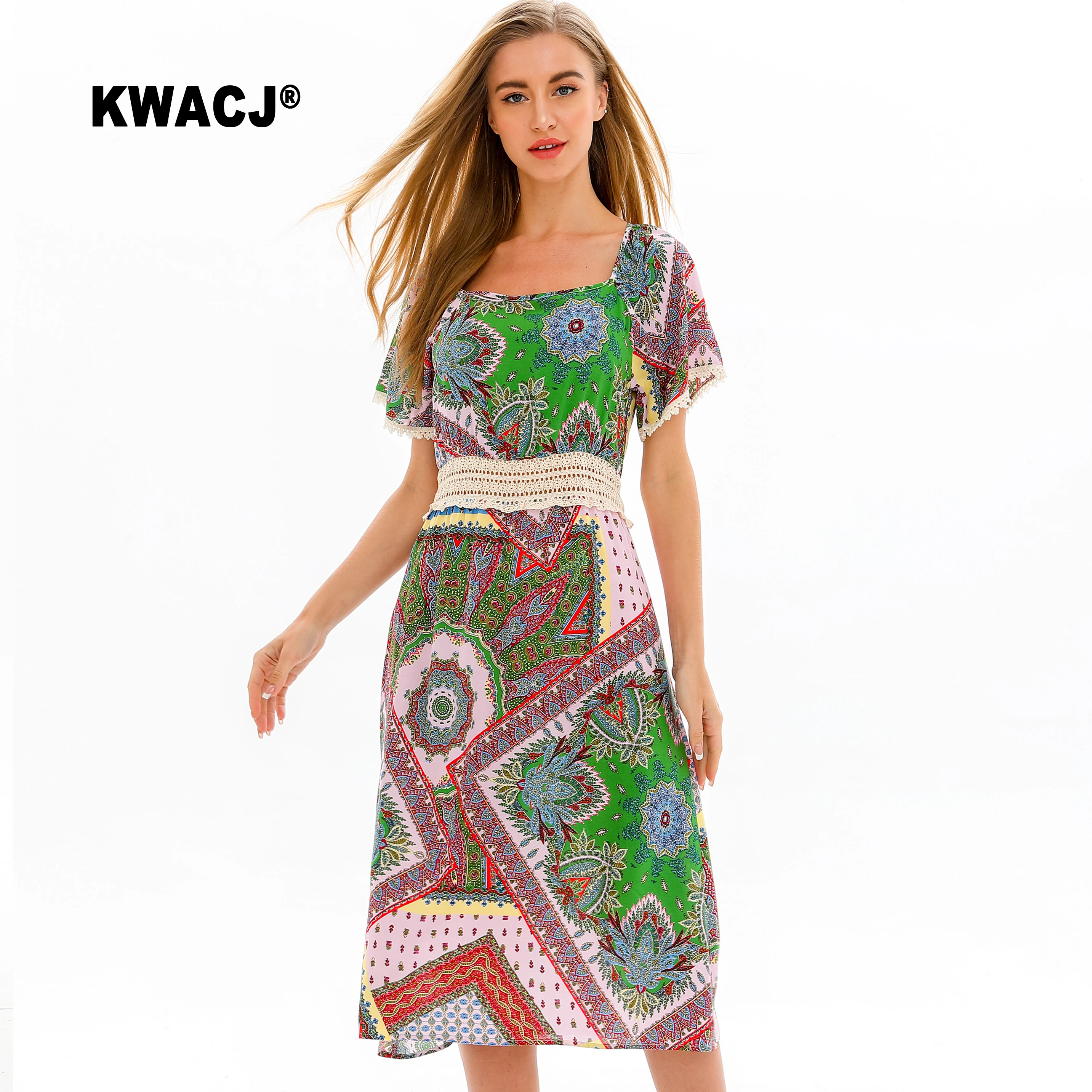 KWACJ шикарные платья для женщин туника с высокой талией кружево поясом Винтаж