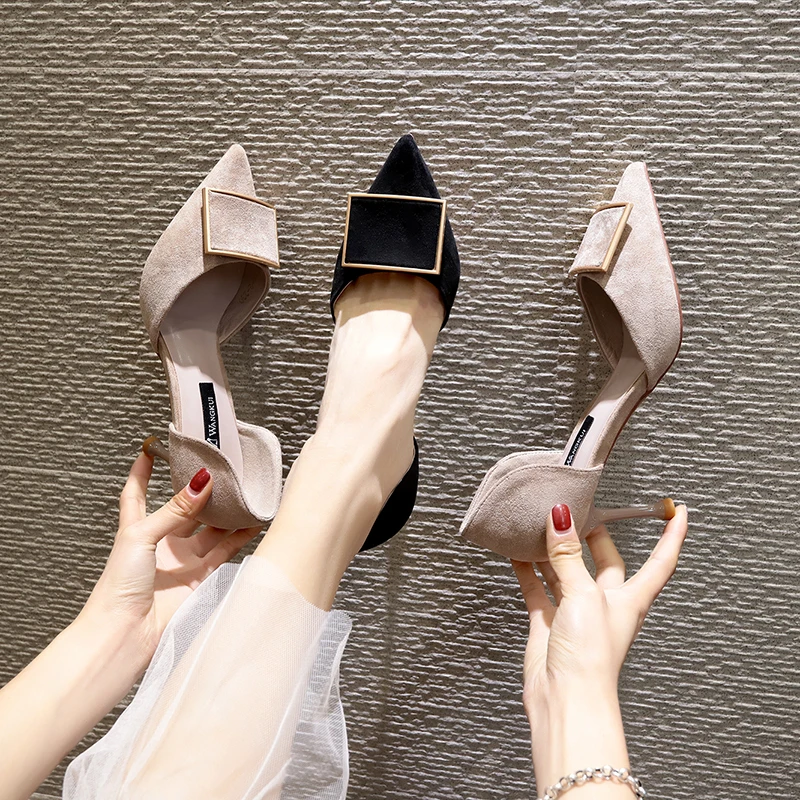 

Summer 2019 new small fresh girl shallow mouth high heel sandals temperament hollow wild stiletto pointed single shoes female