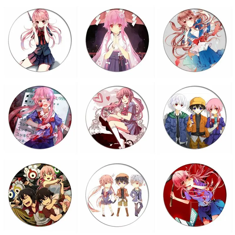 

Anime Mirai Nikki Cosplay Badges Brooch Gasai Yuno Pins Icon Amano Yukiteru Collection Breastpin for Backpacks Clothes Decor