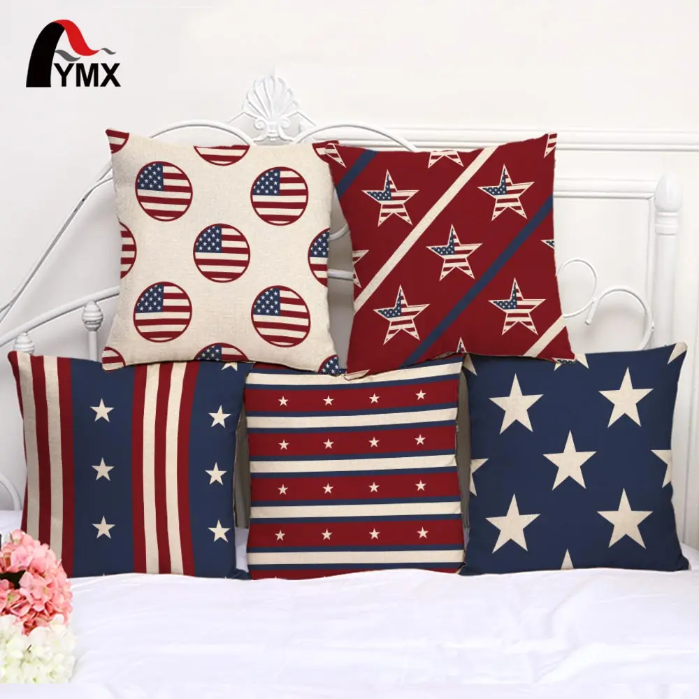 

18" Luxury Cushion Cover Pillow Cases European Throw Pillow Style Geometric Vintage USA Flag Decorative Funda Vintage