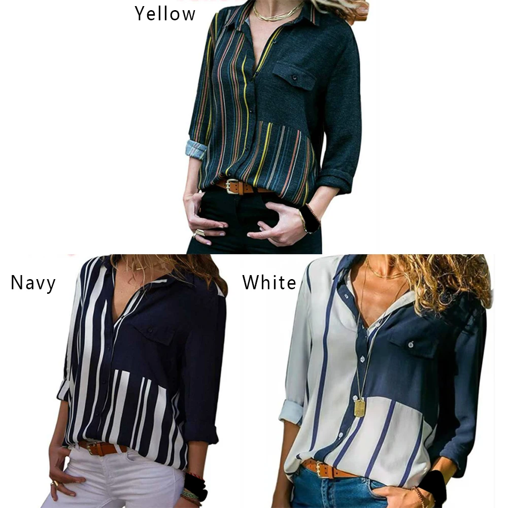 Autumn  Women Shirt Stripe Printed  Single Breasted Top Long Sleeve Daily Attractive Elegant Tops Fashion Office Lady Blouse