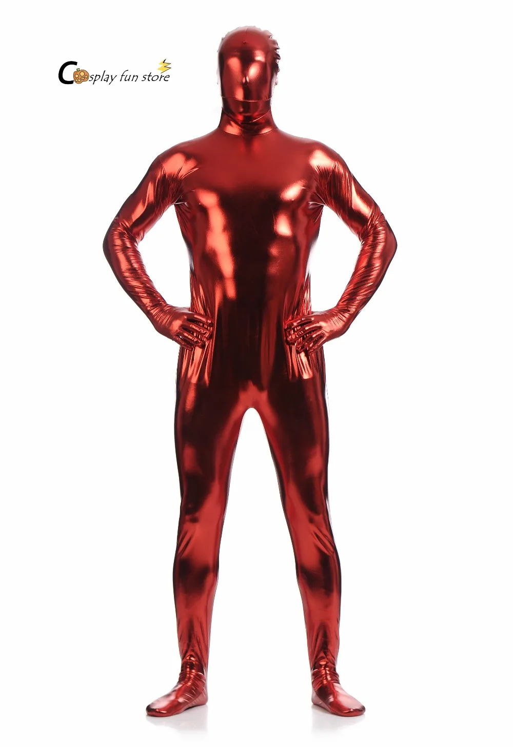 Блестящая лайкра спандекс Блестящий винно-красный мужской гимнастический комбинезон металлический подножки зентай на молнии боди